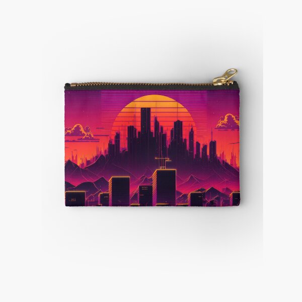 Item preview, Synth wave retro city landscape background at sunset designed and sold by Damian Sobczyk.