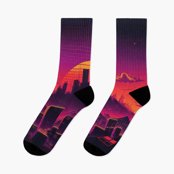 Item preview, Synth wave retro city landscape background at sunset designed and sold by Damian Sobczyk.