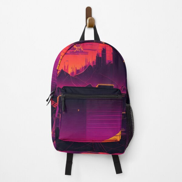 Item preview, Synth wave retro city landscape background at sunset designed and sold by Damian Sobczyk.