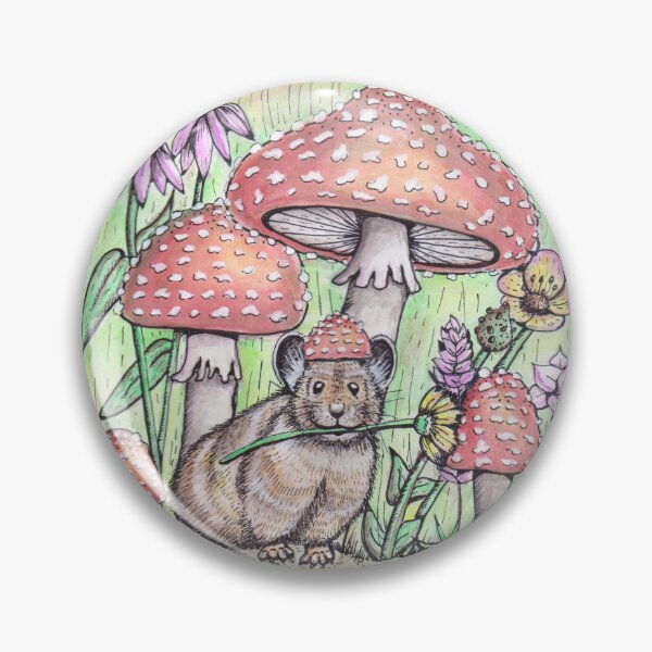 Item preview, Cottagecore Pika Mouse with Amanita Muscaria Mushrooms Cute Kawaii Nature Illustration Drawing Watercolor designed and sold by Intergalactic Unicorn: Art by Anna Schmidt.