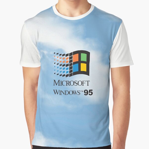 Windows 95 / 98 Logo (with text) on Classic Sky | Graphic T-Shirt