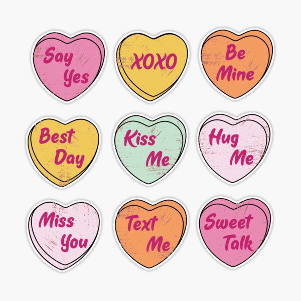 Men Women Kids Valentine's Day Conversation Candy Hearts Sticker for Sale  by aqualiontees