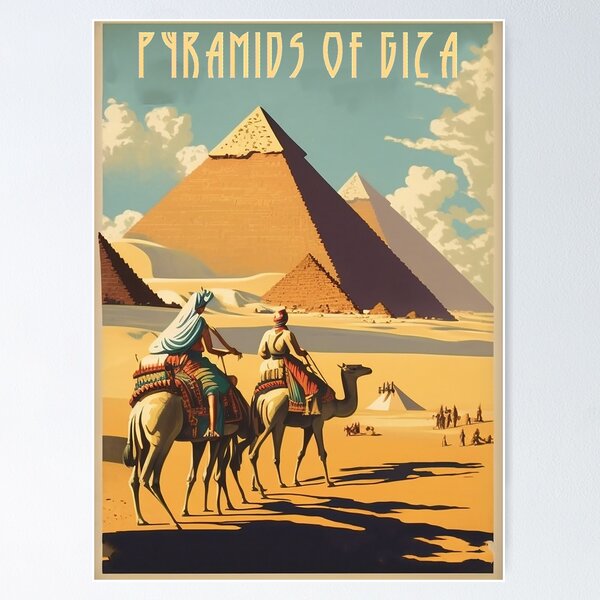 Item preview, Pyramids of Giza Vintage Travel Art Poster designed and sold by OldTravelArt.