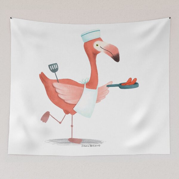 Item preview, Flamingo frying sausages designed and sold by julianamotzko.