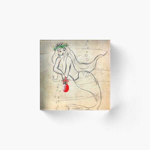 Christmas Mermaid Retro 1950's Acrylic Block