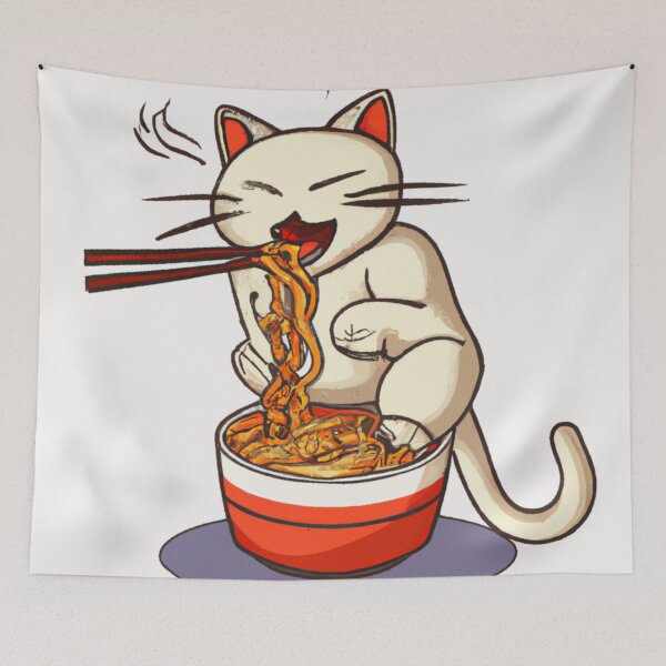 Item preview, cat eating spaghetti designed and sold by mottyshop.