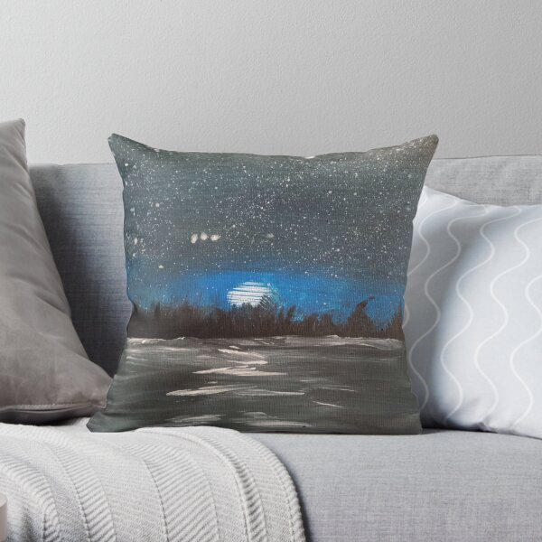 Rough Lake at Night Throw Pillow