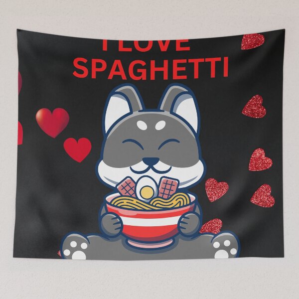 Item preview, cat eating spaghetti designed and sold by mottyshop.