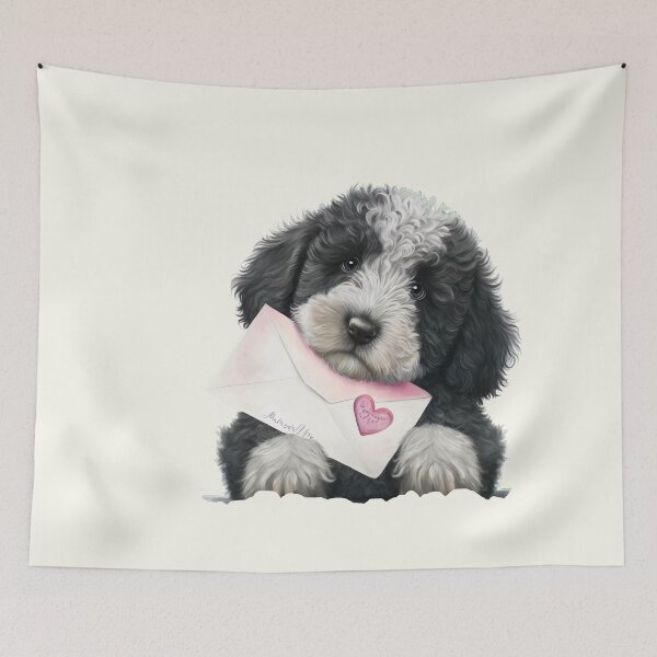 Item preview, Valentines sheepadoodle pup with a love letter - for your dog-loving valentine designed and sold by UmagineArts.