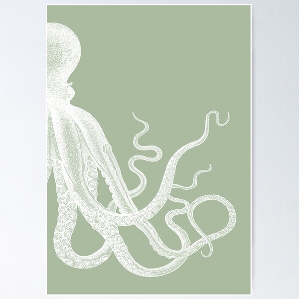 Half Octopus | Right Side | Vintage Octopus | Tentacles | Sea Creatures | Nautical | Ocean | Sea | Beach | Diptych | Sage Green  |   Poster