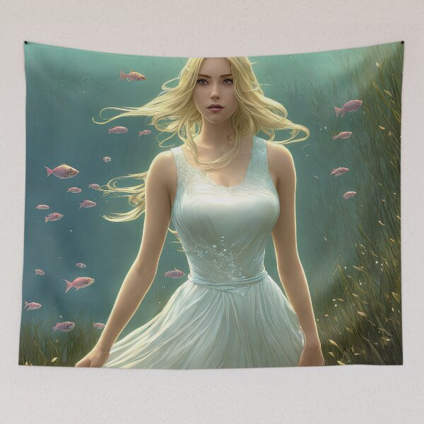 Item preview, Lady of the lake fantasy art, water princess, digital art, AI generated designed and sold by Midnight-Hour.
