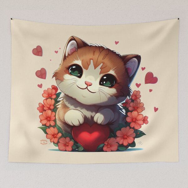 Item preview, Cuteness Overload Ginger Kitten with love hearts and flowers by Orikall designed and sold by HippieWorks.