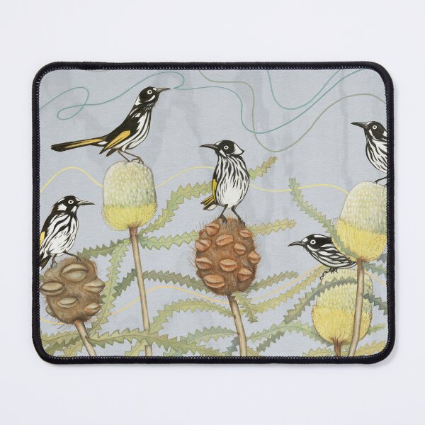 Item preview, Five Honeyeaters on Banksia designed and sold by Esti Nagy.