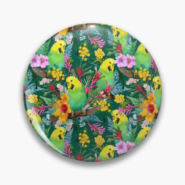 Item preview, Green And Yellow Australian Budgerigar Wildflower Pattern designed and sold by Sketchbook Designs.