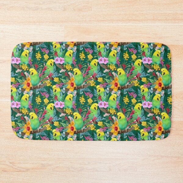 Item preview, Green And Yellow Australian Budgerigar Wildflower Pattern designed and sold by Sketchbook Designs.