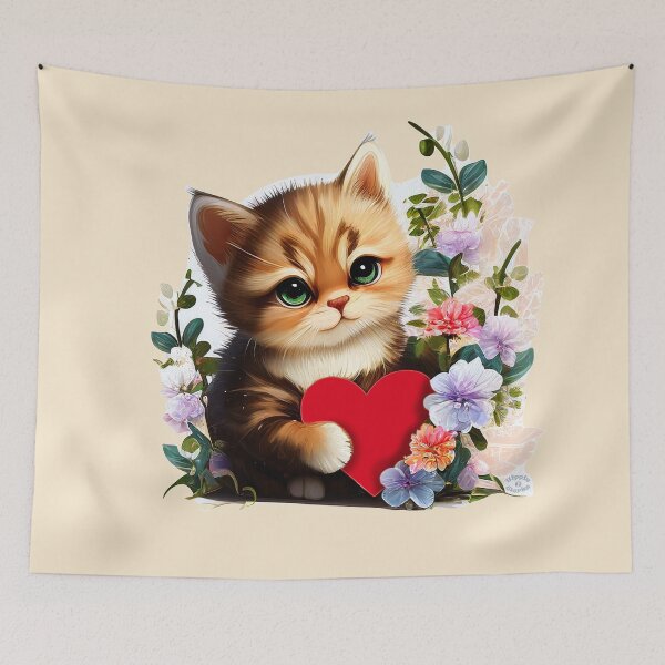 Item preview, Cuteness Overload Ginger Kitten with a love heart and Flowers by Orikall designed and sold by HippieWorks.