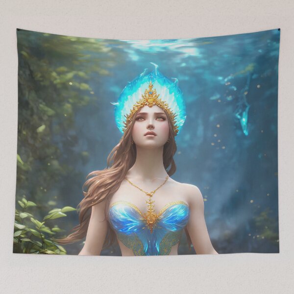 Item preview, Lady of the lake fantasy art, water princess, digital art, AI generated designed and sold by Midnight-Hour.