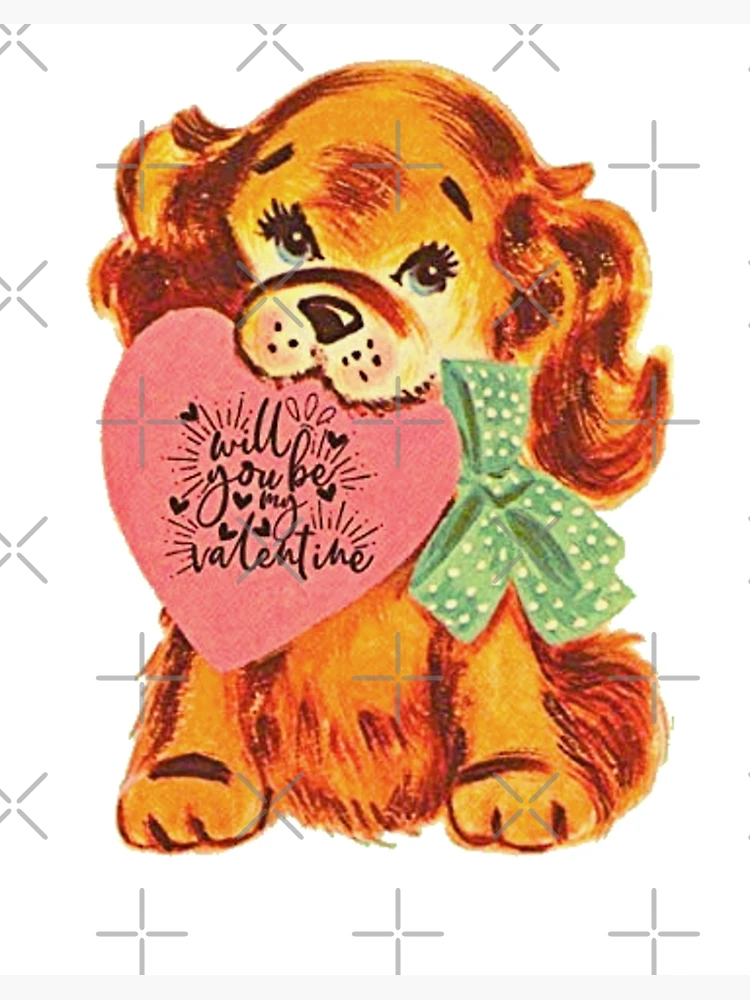 Vintage Valentines Day Card Dog Be Mine Kitsch Die Cut