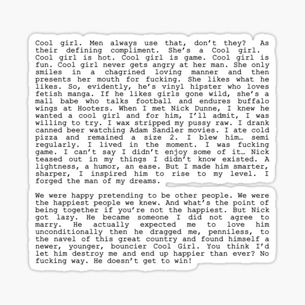 Aperçu de l'œuvre Cool Girl Monologue - Film Gone Girl, Amy Dunne créée et vendue par gomboc123.
