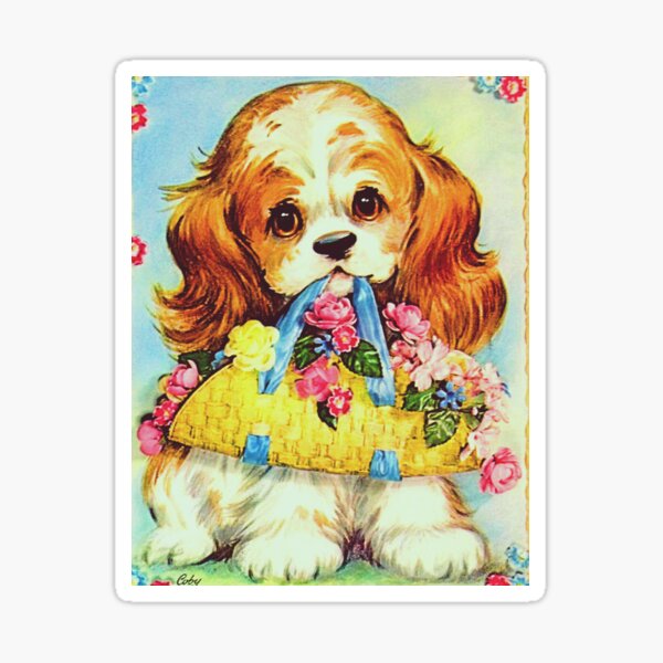 Item preview, Vintage Retro Kawaii Kitsch Puppy Dog Valentine's Day Spring Easter designed and sold by knickeryknackry.