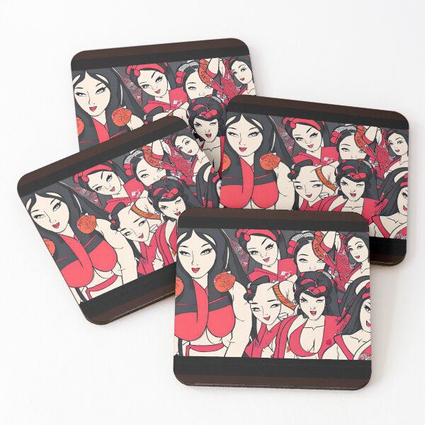 Item preview, Anime' girls in red and black and white designed and sold by Juliet  Thomas.