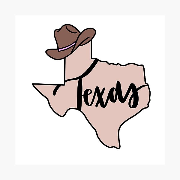 Texas State Outline with Cowboy Hat Photographic Print for Sale by  MosaicMade
