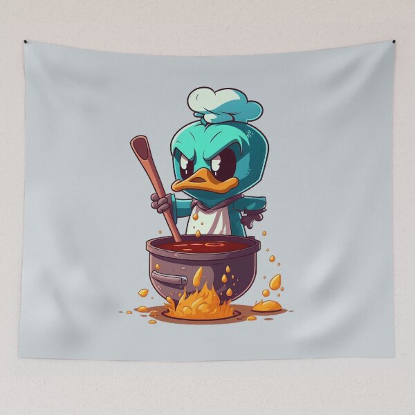 Item preview, Cute Angry Duck Dressed in an Apron Cooking a Pot - Cartoon Animals designed and sold by quick-drops.