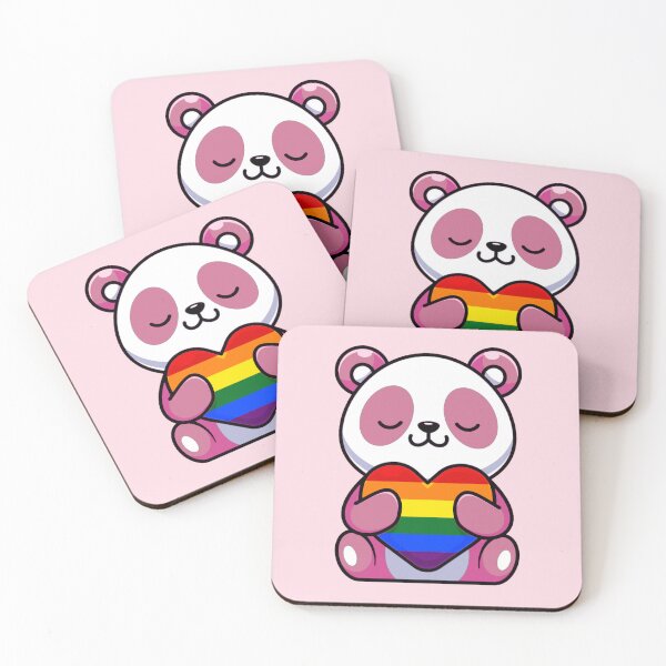 Item preview, Pink Panda with Rainbow Pride Flag Heart designed and sold by everything4eva.