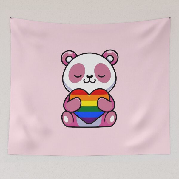 Item preview, Pink Panda with Rainbow Pride Flag Heart designed and sold by everything4eva.
