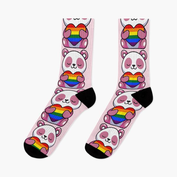 Item preview, Pink Panda with Rainbow Pride Flag Heart designed and sold by everything4eva.