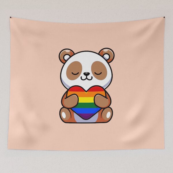 Item preview, Orange Panda with Rainbow Pride Flag Heart designed and sold by everything4eva.