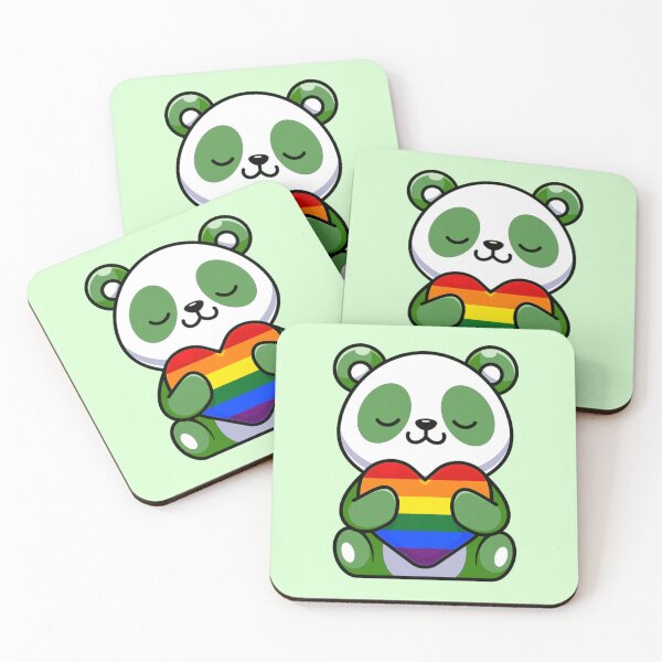 Item preview, Green Panda with Rainbow Pride Flag Heart designed and sold by everything4eva.