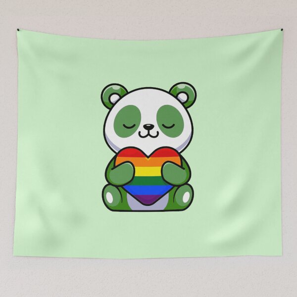 Item preview, Green Panda with Rainbow Pride Flag Heart designed and sold by everything4eva.