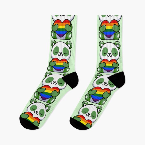 Item preview, Green Panda with Rainbow Pride Flag Heart designed and sold by everything4eva.