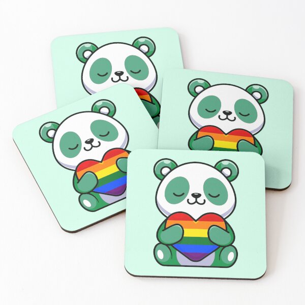 Item preview, Turquoise Panda with Rainbow Pride Flag Heart designed and sold by everything4eva.