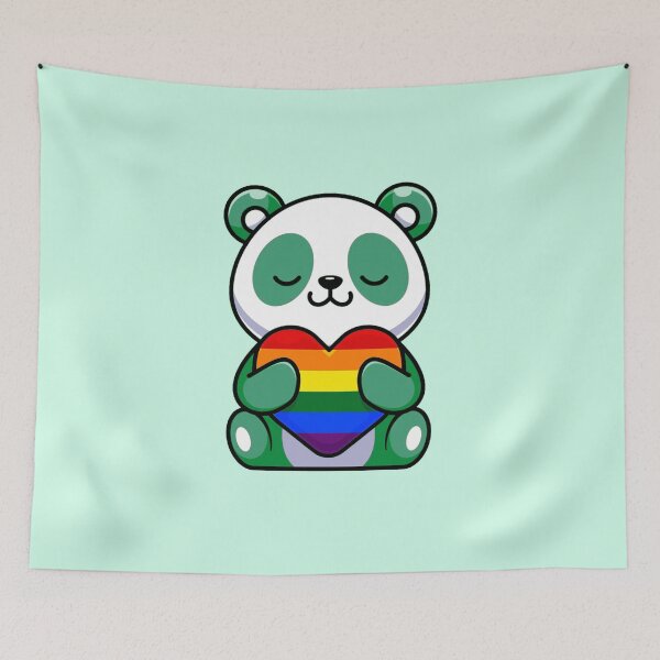 Item preview, Turquoise Panda with Rainbow Pride Flag Heart designed and sold by everything4eva.