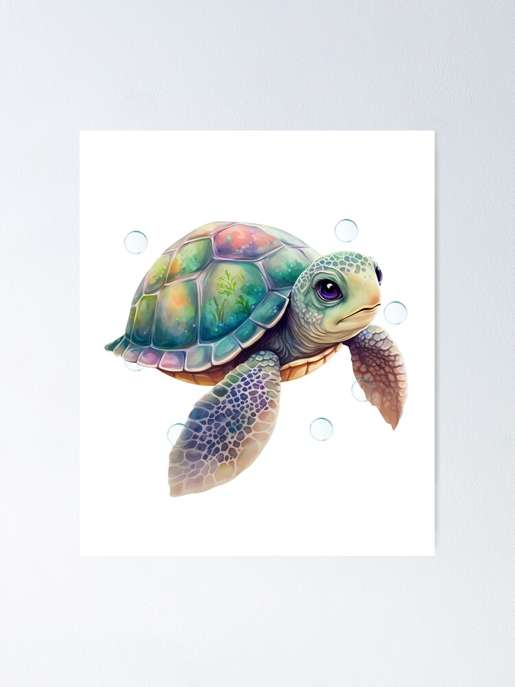 The Cute Sea Turtle And Bubbles Poster for Sale by hurmerinta