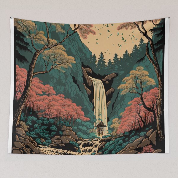 Item preview, Waterfall (Japanese Woodblock Style) designed and sold by rukesdesigns.