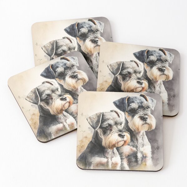 Item preview, Two Miniature Schnauzers Playing Watercolour Painting designed and sold by TheArtfulAI.