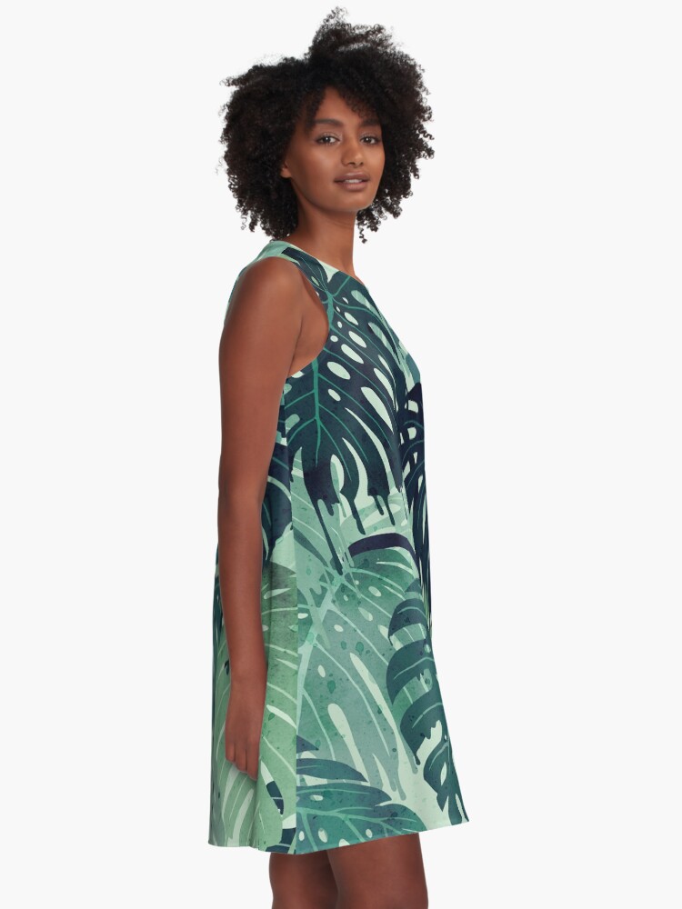 Alternate view of Monstera Melt (in Green) A-Line Dress