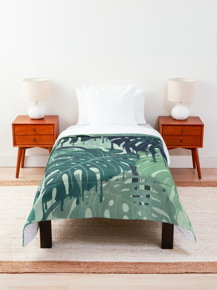 Alternate view of Monstera Melt (in Green) Comforter
