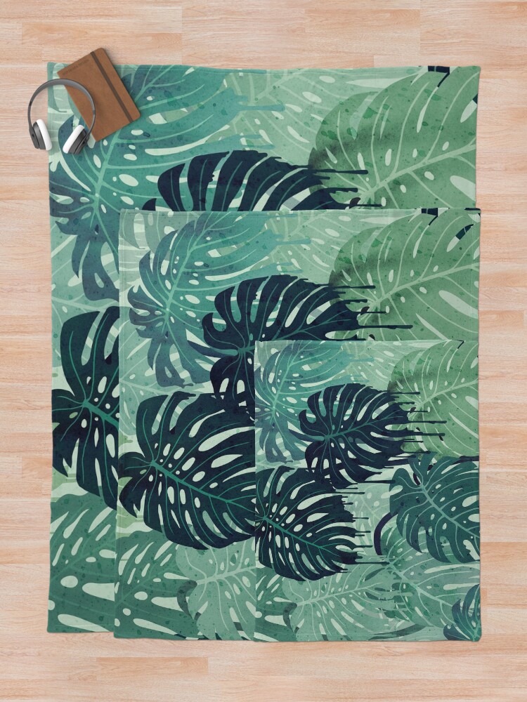 Alternate view of Monstera Melt (in Green) Throw Blanket