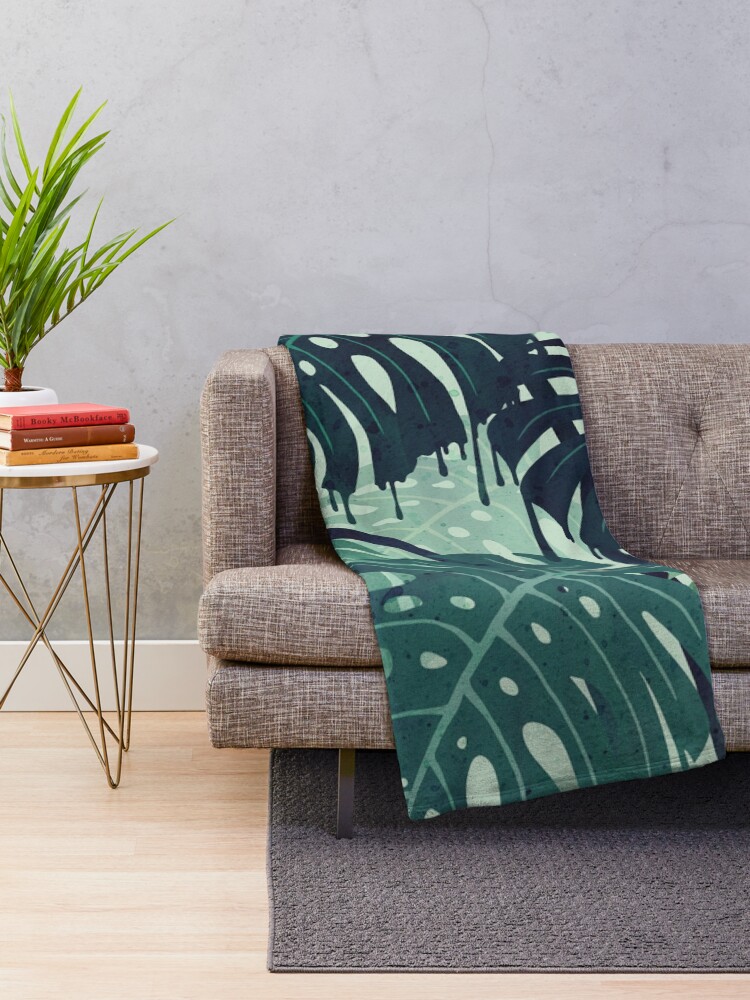 Alternate view of Monstera Melt (in Green) Throw Blanket