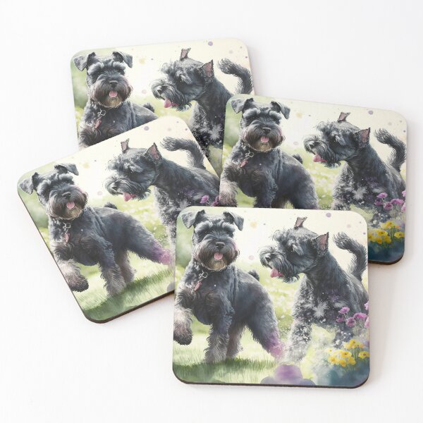 Item preview, Two Black Miniature Schnauzers Playing Watercolour Painting designed and sold by TheArtfulAI.