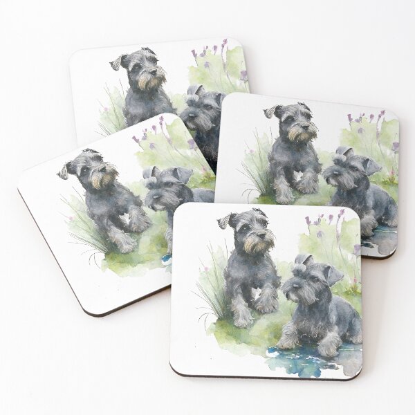 Item preview, Two Black Miniature Schnauzers Playing Watercolour Painting designed and sold by TheArtfulAI.