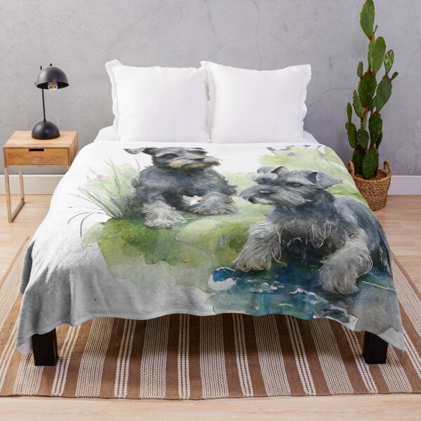 Item preview, Two Black Miniature Schnauzers Playing Watercolour Painting designed and sold by TheArtfulAI.
