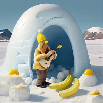 Vorschaubild zum Design Igloo Yodeling with a Banana Digital Painting von CodeAndColors