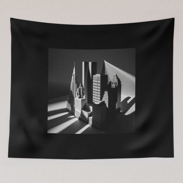Item preview, A stylized and minimalist black and white photograph of a cityscape designed and sold by AI-RDROP.