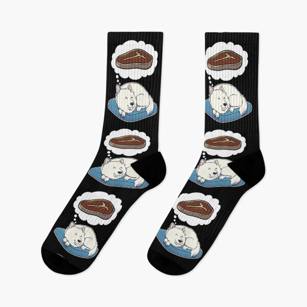 Item preview, Samoyed dreaming about Steak designed and sold by DoggieDelights.