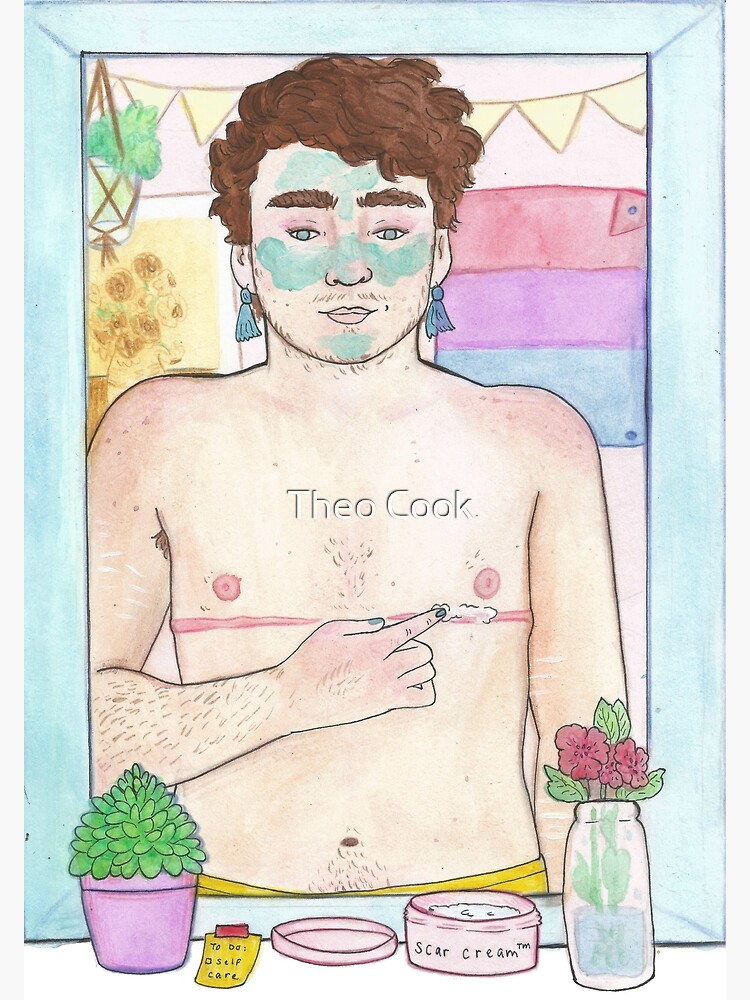 Self Portrait, Original Drawing Painting 9x13 inches unframed, boyfriend portrait, top queer art transman ftm transgender